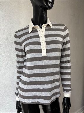 Lacoste Gray & White Striped Long-Sleeve Polo Shirt